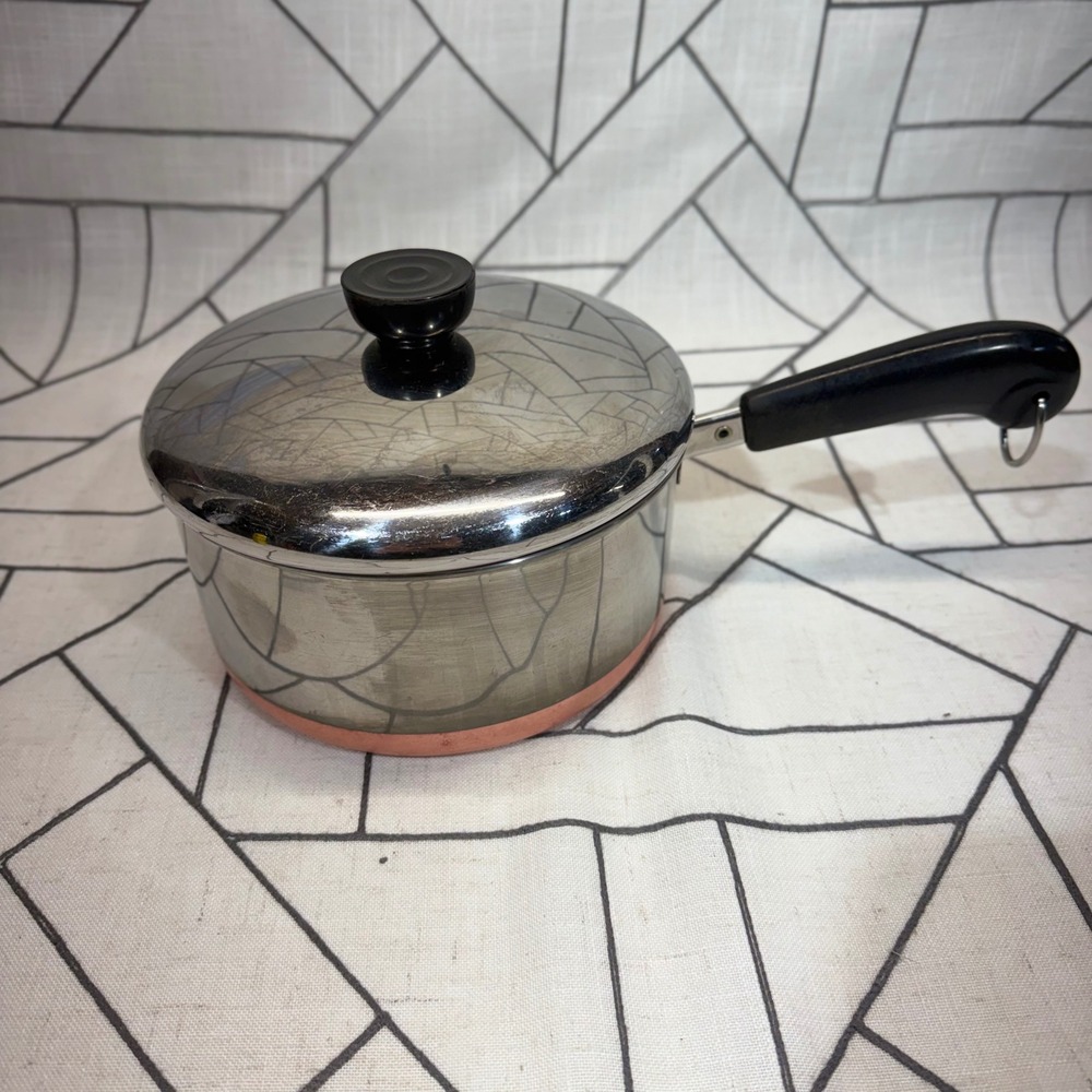 Revere Ware Saucepan 2 Quart Silver Copper Clad Bottom Vintage Stainless Steel